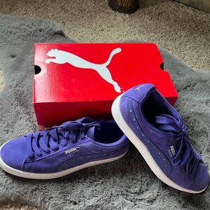 Puma Purple and White Suede Sneakers